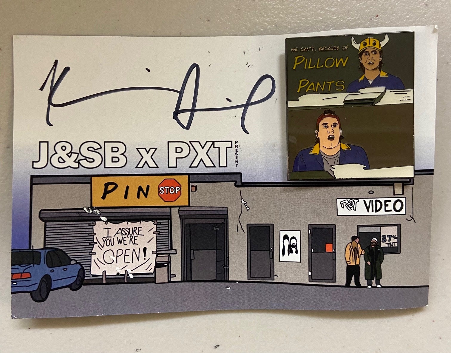 Pin Stop Drop 2: Pillow Pants Pin - ON CARD, SIGNED by Kevin Smith